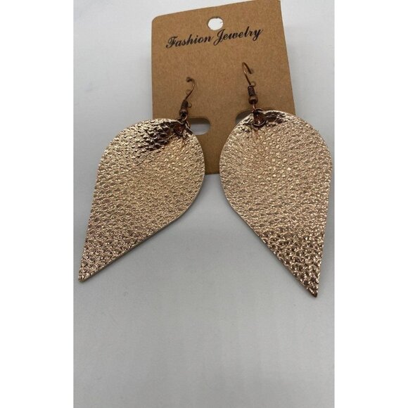 Tear Drop Women’s Rose Gold Texture Earrings Lightweight Hook Dangle - Picture 7 of 7